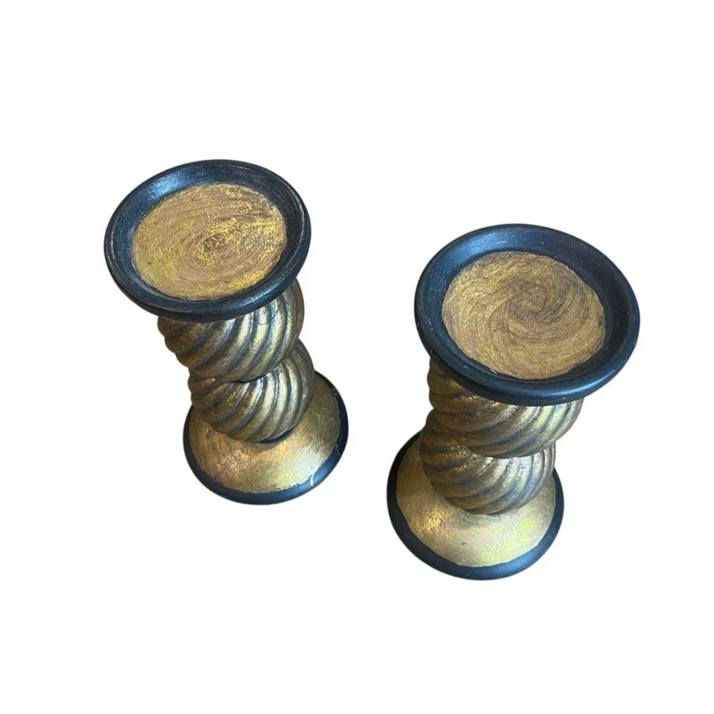 Vintage Candle Holders Antique Gold Chunky Pillar Candle Holders Set of 2